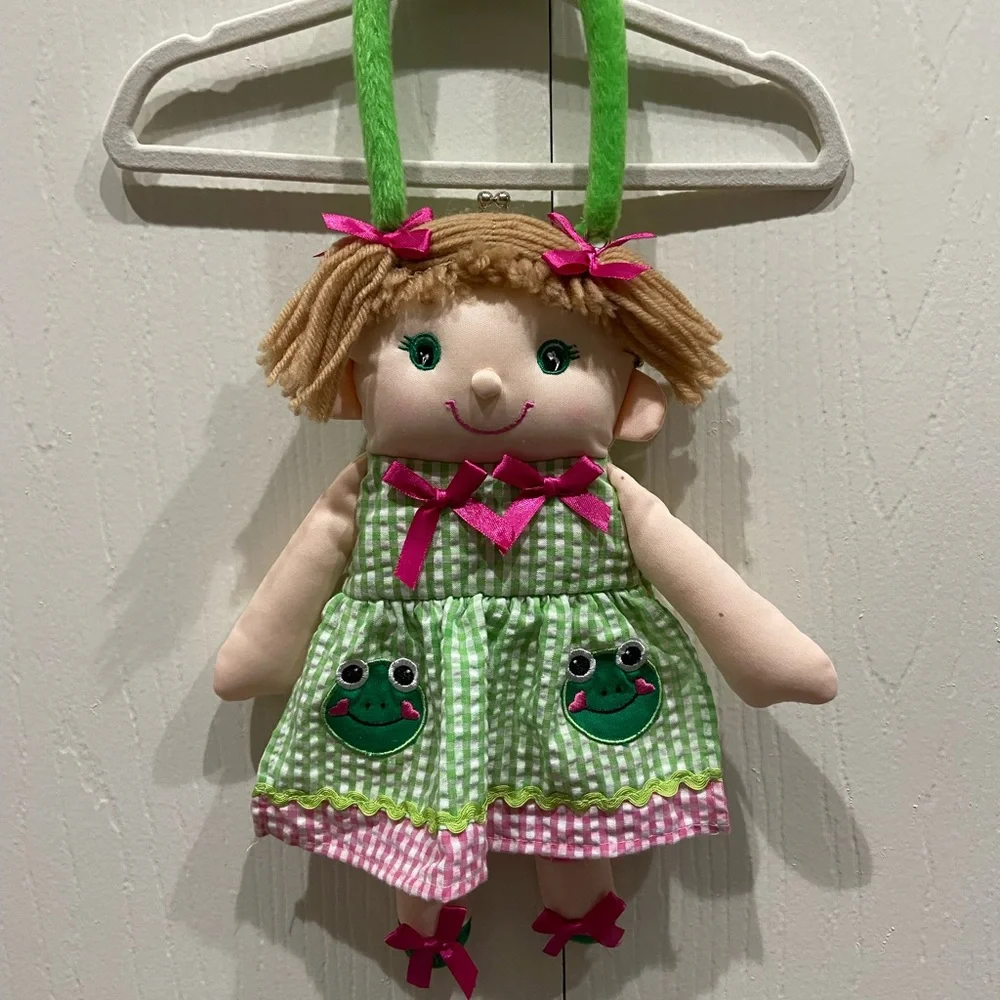 Doll Purse Kisslock Snap Closure Frog Embellished Dress